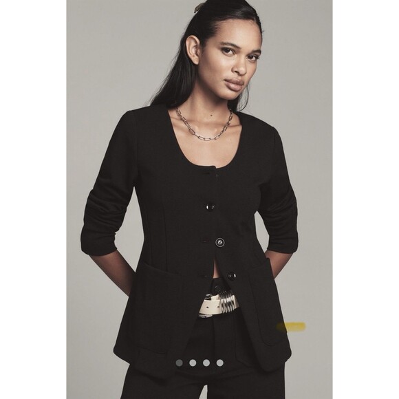 Anthropologie Maeve Scoop Neck Cutaway Blazer Sz Lg Black - Picture 1 of 9